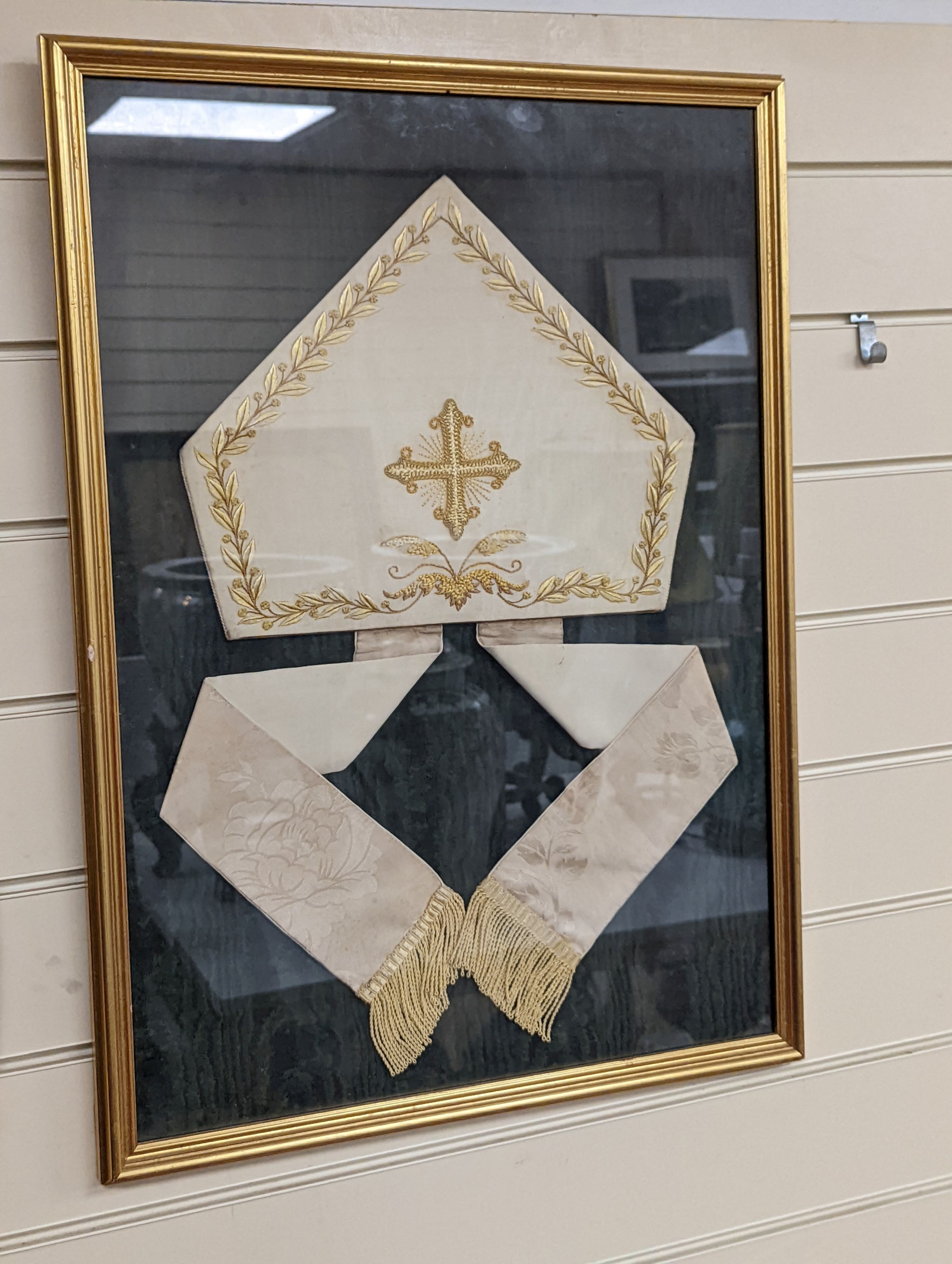 A framed bishop's mitre